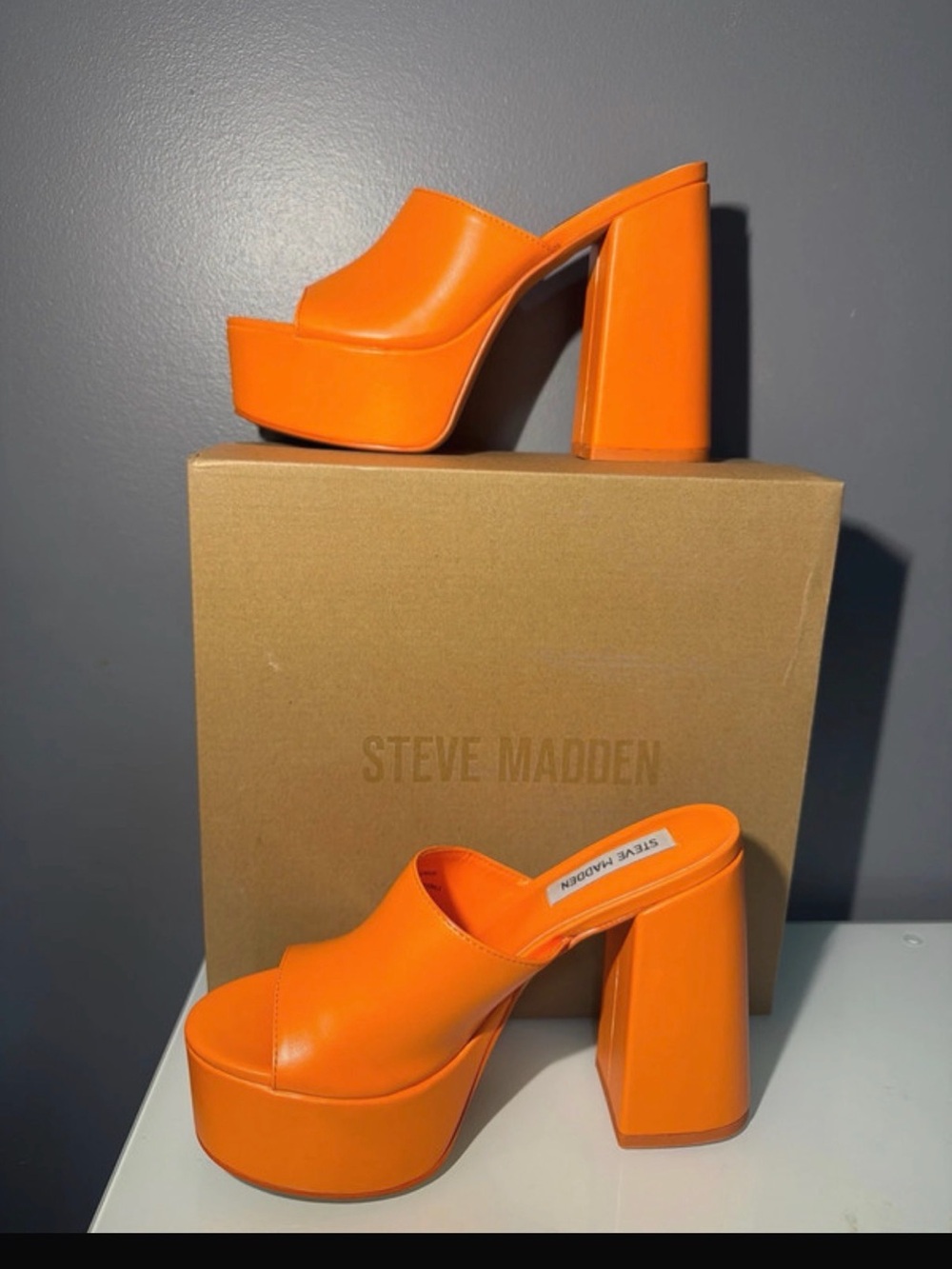 Steve Madden Jungle Orange Block Heel Mules